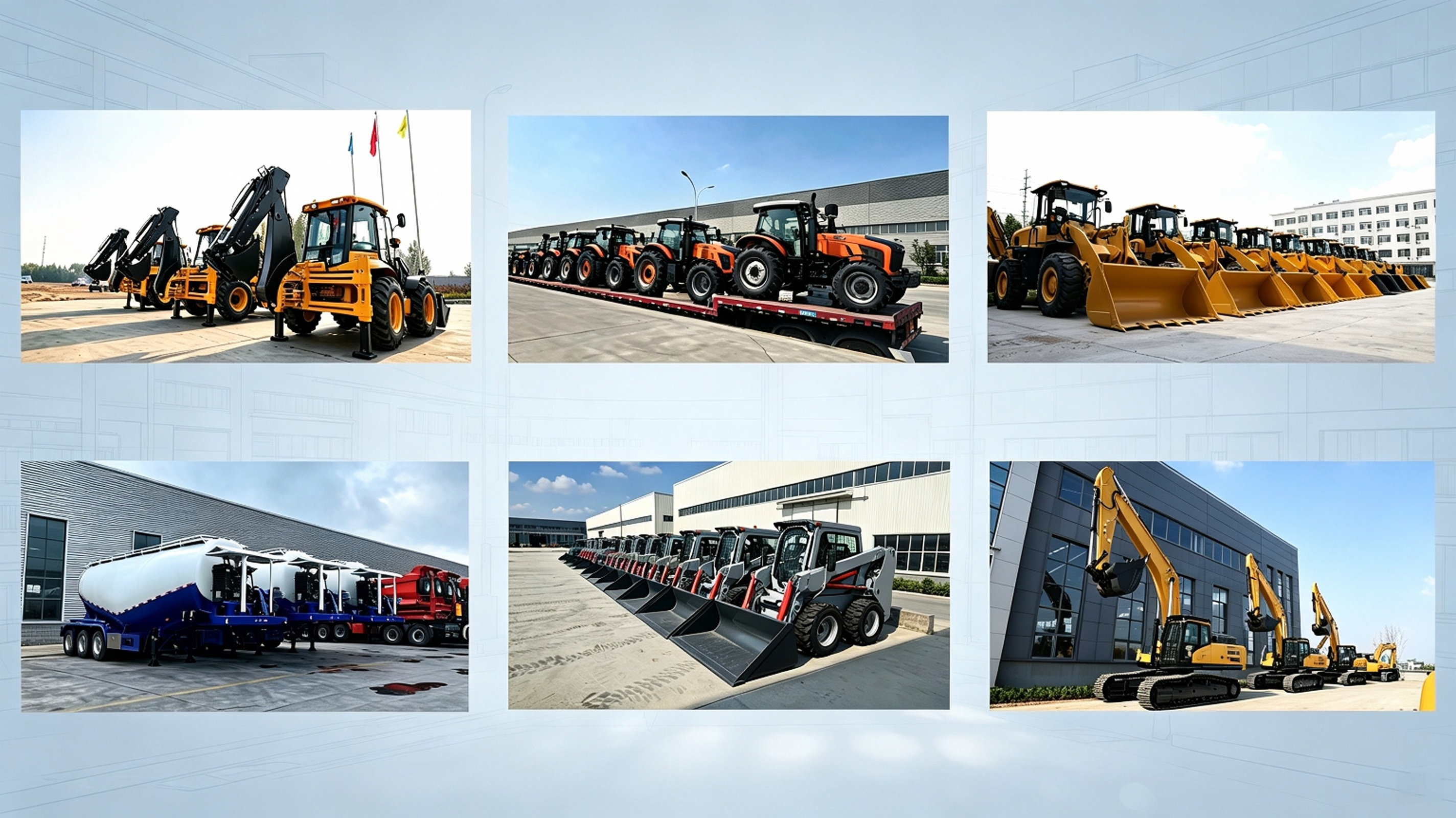 Psenda machinery lineup ready for shipment — excavators, tankers and tractor fleet on outdoor yard